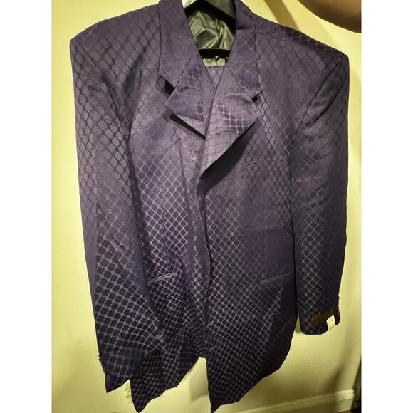 Giorgio Brutini “Antonio” Suit 52L – Dark Purple Checker Pattern, New w/ Tags - Picture 1 of 7